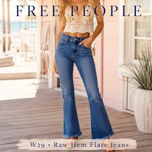 Free People W29 Raw Hem Cropped Flare Jeans Blue Medium Wash